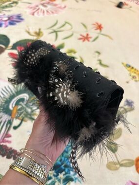 Black Feather & Bead Evening Clutch